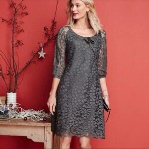 Garnet Hill Gray Lace Sheath Dress with Scoop Neck and 3/4 Sleeves size 10